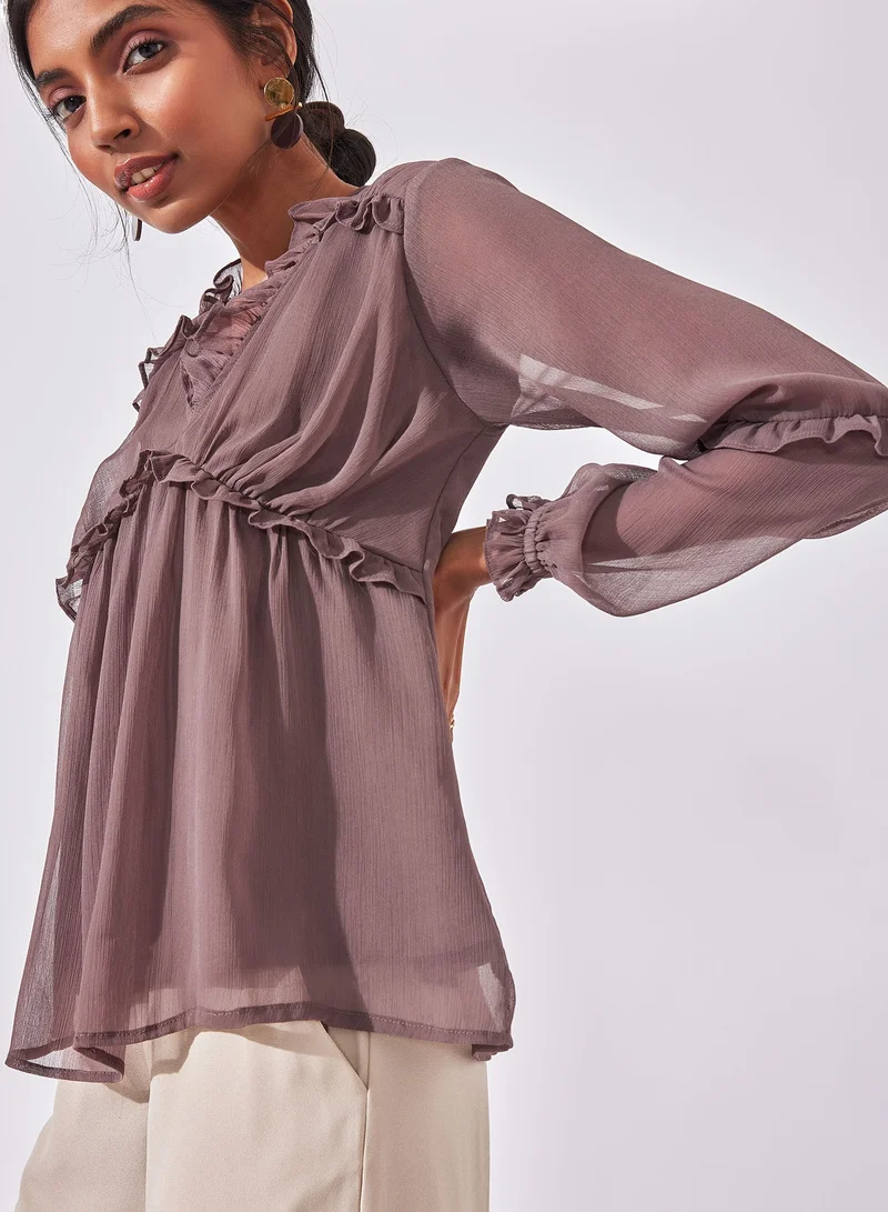 The Label Life Heather Ruffled Yoke Top