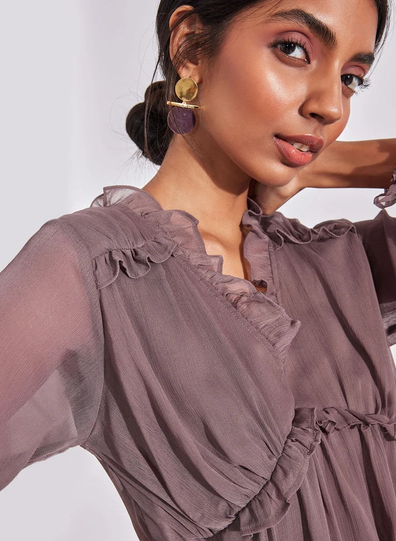 The Label Life Heather Ruffled Yoke Top