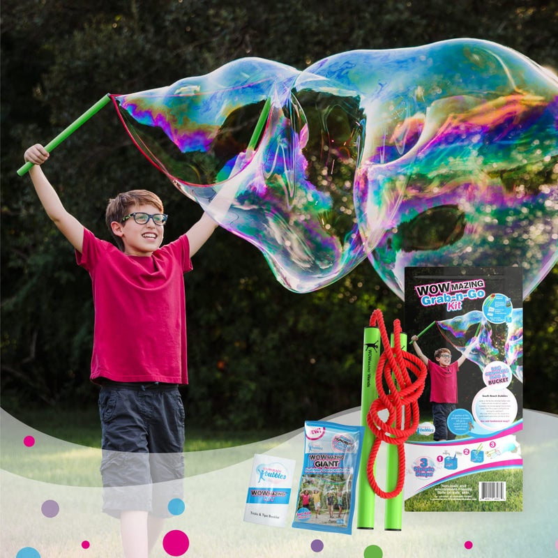 WOWmazing GrabNGo Kit Incl Wand Jumbo Bubble Concentrate Bucket and Tips Trick Booklet Outdoor Toy for Kids Boys Girls Bubbles Made in The USA - Image 2
