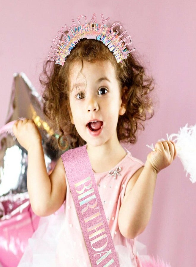 CUBACO Birthday Girl Crown and Sash for Women, Pink Birthday Decorations Gifts Outfits for Women 21st Sweet 16 Girls Headband Princess Accessories Party Favors - Image 3
