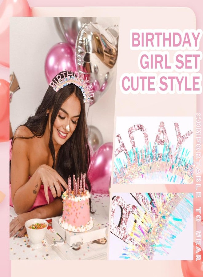 CUBACO Birthday Girl Crown and Sash for Women, Pink Birthday Decorations Gifts Outfits for Women 21st Sweet 16 Girls Headband Princess Accessories Party Favors - Image 4