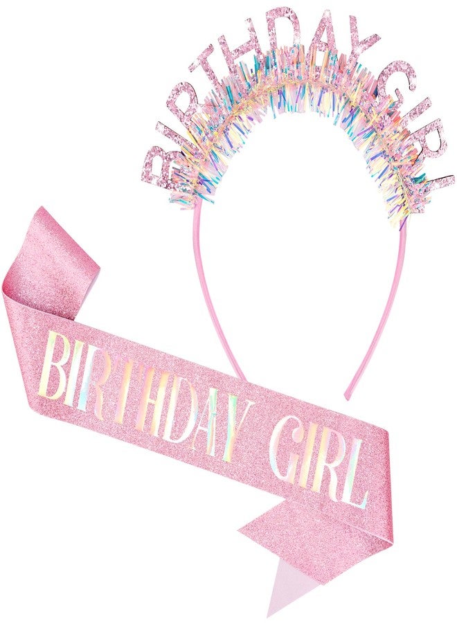 CUBACO Birthday Girl Crown and Sash for Women, Pink Birthday Decorations Gifts Outfits for Women 21st Sweet 16 Girls Headband Princess Accessories Party Favors - Image 1