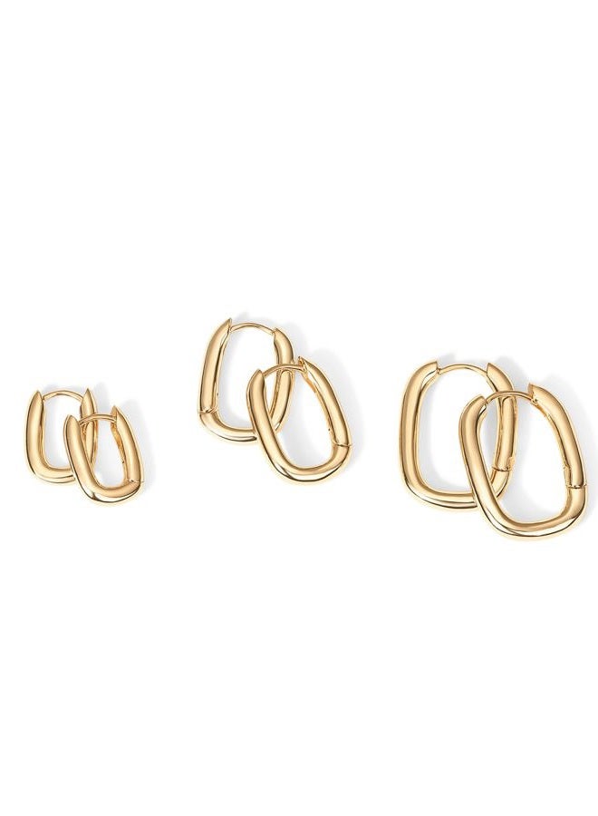 PAVOI 18K Gold Plated Sterling Silver Posts Small Hoop Earrings for Women - Trendy Geometric Plain Chunky Huggie Earscape Piercing Pack - Everyday Gold Hoop Earrings Set, 14mm 18mm and 22mm, Yellow - Image 3