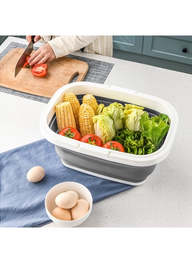 yongsheng Collapsible Tub with Handle - Portable Outdoor Picnic Basket/Crater - Foldable Shopping Bag - Space Saving Storage Container (Grey)  - Image 5