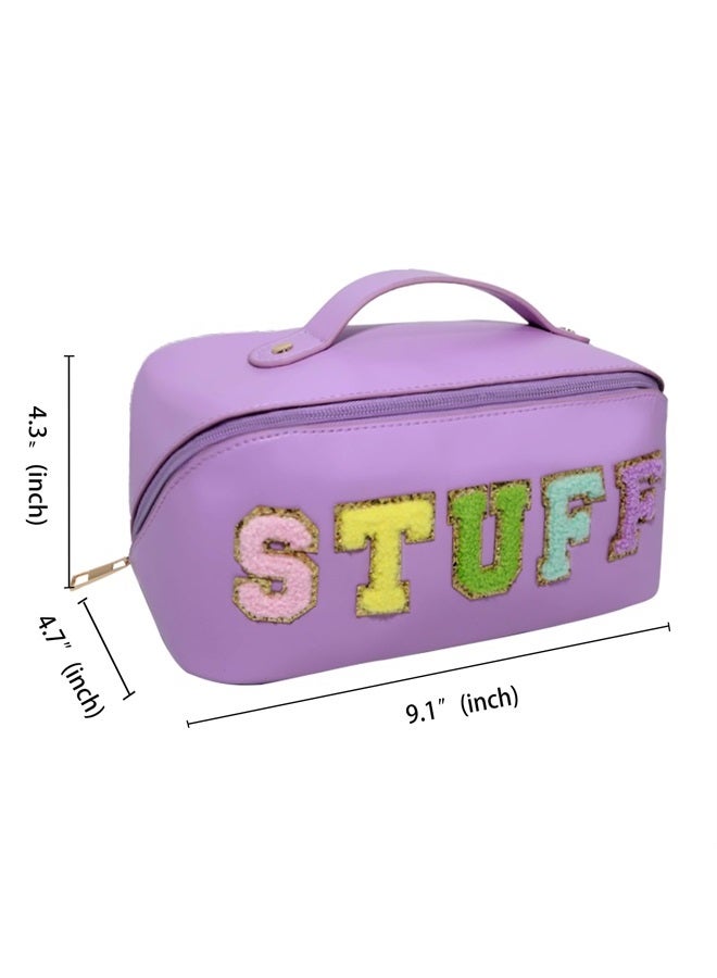 LO LORD LO Cosmetic Bag Travel Makeup Toiletry Bag Large Capacity Chenille Letter Stuff Tote for Women Purple - Image 2