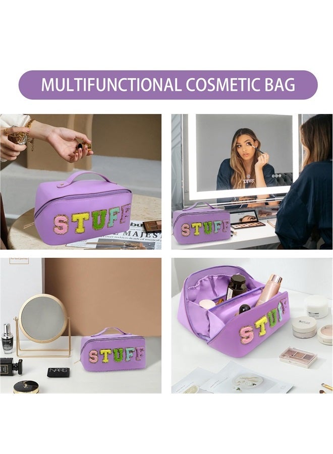 LO LORD LO Cosmetic Bag Travel Makeup Toiletry Bag Large Capacity Chenille Letter Stuff Tote for Women Purple - Image 4
