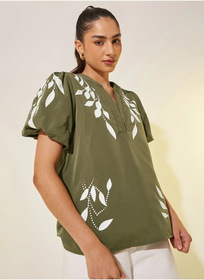 Take Two Take Two Graphic Print Puff Sleeves Blouse