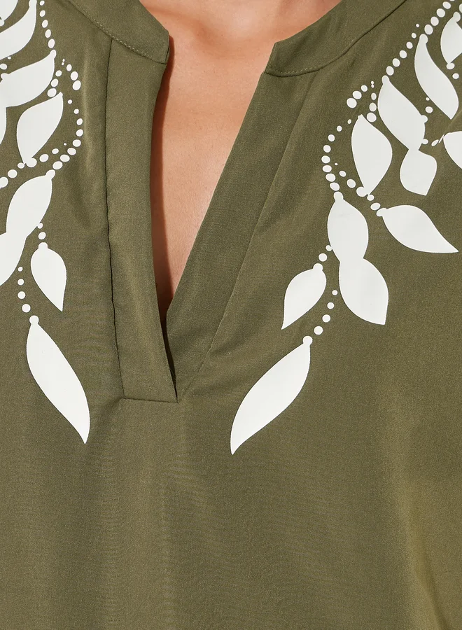 Styli Styli Graphic Print Puff Sleeves Blouse