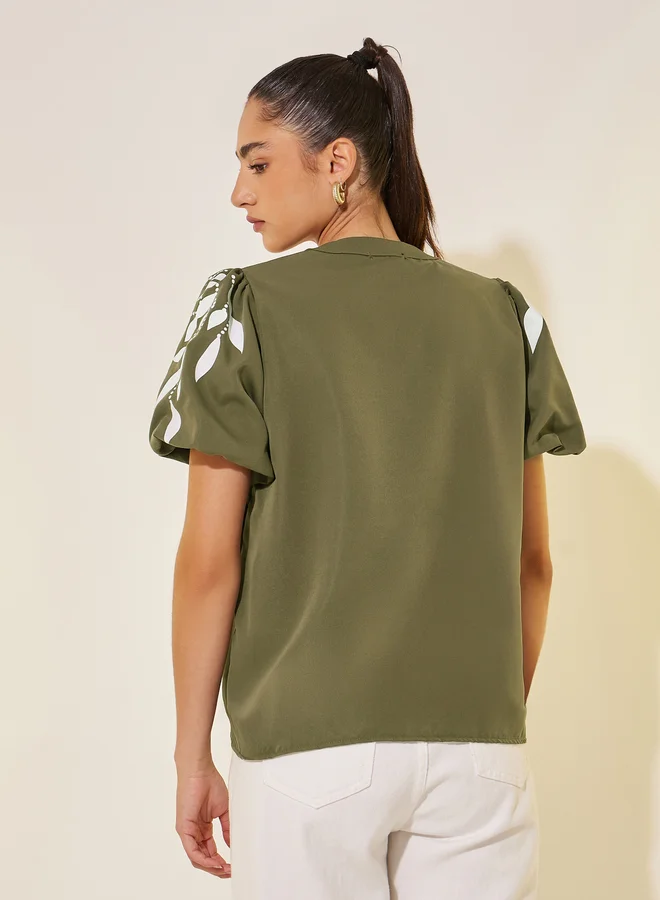 Styli Styli Graphic Print Puff Sleeves Blouse