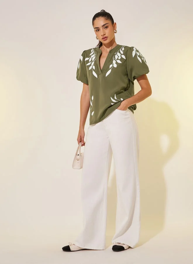 Take Two Graphic Print Puff Sleeves Blouse