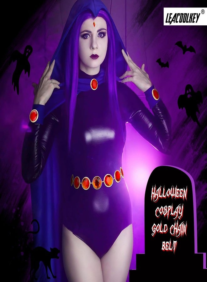 LEACOOLKEY Women Anime Cosplay Chain Belt Red Stone Gold Waist Belt for Halloween Adjustable - Image 2
