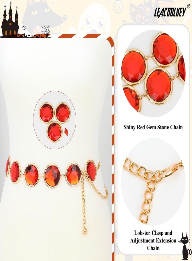 LEACOOLKEY Women Anime Cosplay Chain Belt Red Stone Gold Waist Belt for Halloween Adjustable - Image 3