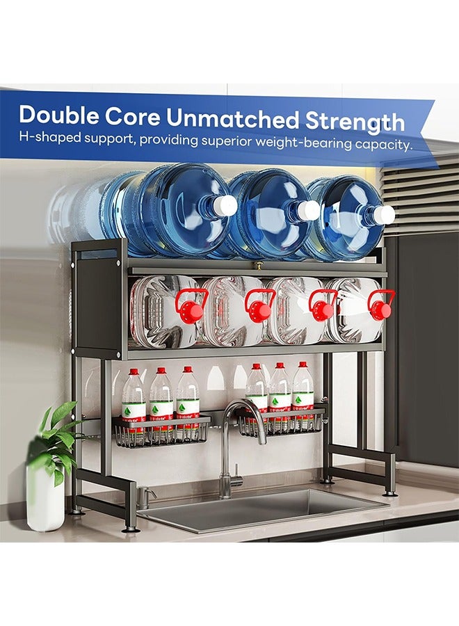 تايمي مجفف صحون - رف تجفيف الأطباق فوق الحوض بثلاثة مستويات مع غطاء - منظم مطبخ وحامل اطباق وادوات المائدة موفر للمساحة مقاس 105سم اسود - Image 4