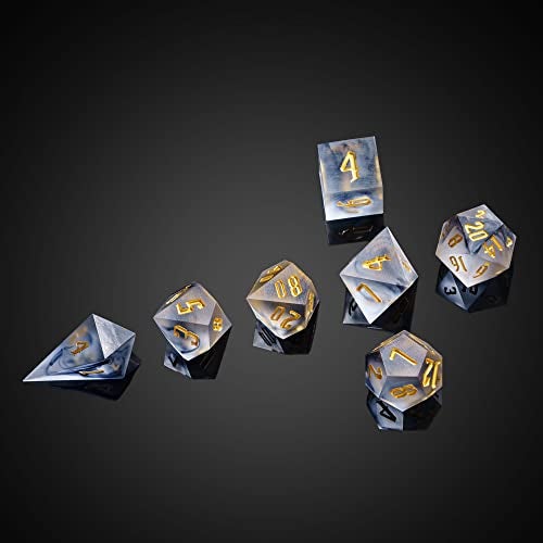 Cusdie Frosted Dice Sharp Edges DND Dice 7 PCs DD Dice Handcrafted Polyhedral Dice Set for Role Playing GameBlack - Image 1