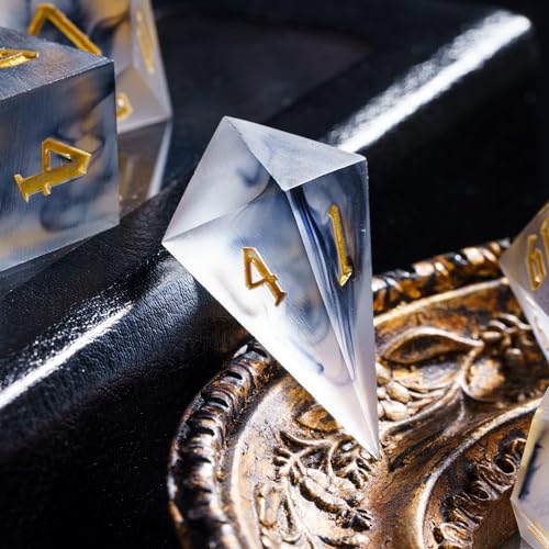 Cusdie Frosted Dice Sharp Edges DND Dice 7 PCs DD Dice Handcrafted Polyhedral Dice Set for Role Playing GameBlack - Image 5