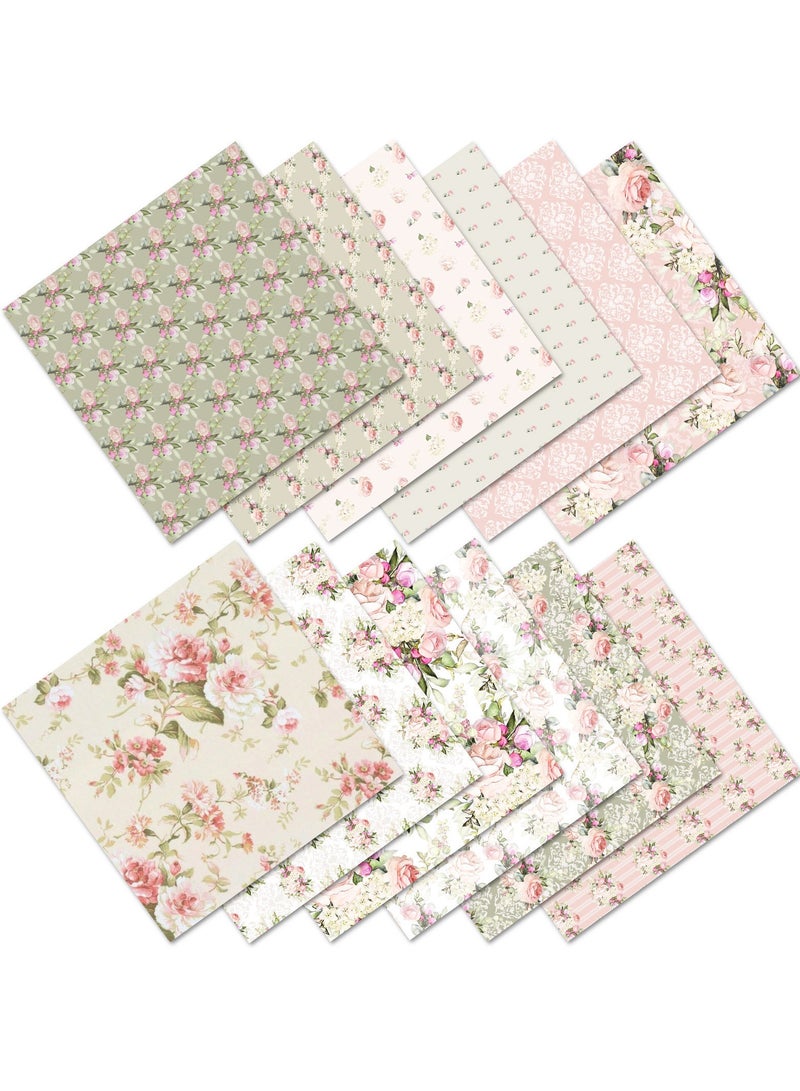 Bluejw 12 Sheets/pack Material Paper Photo Album DIY Hand Account Background Paper Fresh Pastoral Floral Western Flower Valentine's Day Decorative Paper - Image 2