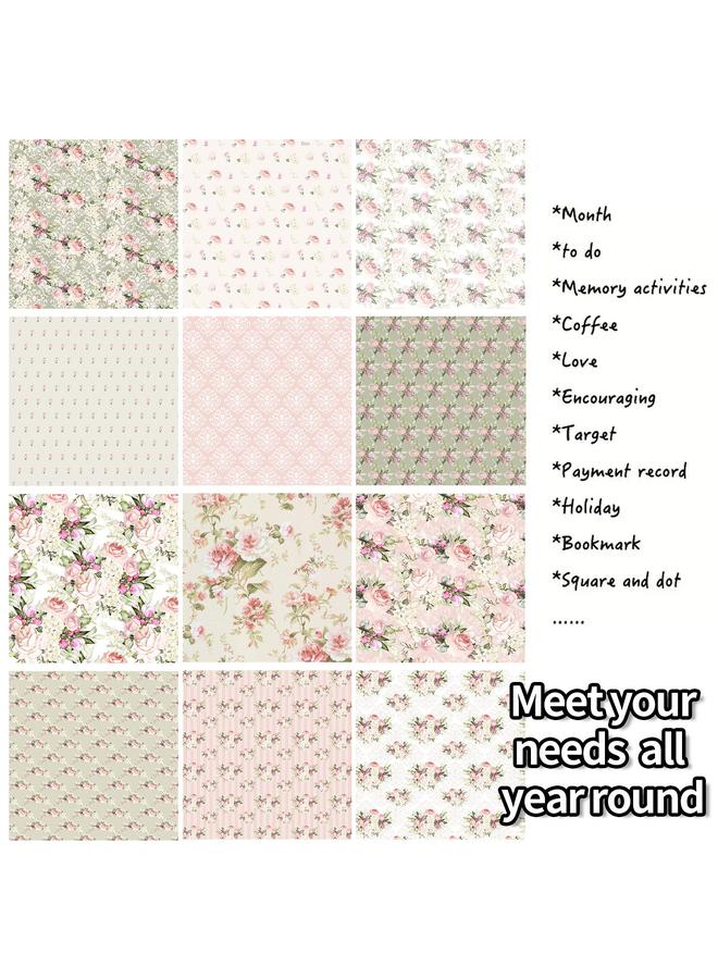Bluejw 12 Sheets/pack Material Paper Photo Album DIY Hand Account Background Paper Fresh Pastoral Floral Western Flower Valentine's Day Decorative Paper - Image 5