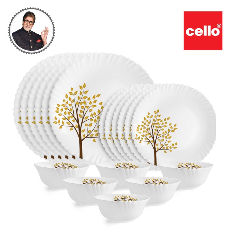 Cello طقم عشاء من 18 قطعة من سلسلة دازل 'شجرة الحياة' من سيلو أوبالوير | أواني زجاجية أوبال لـ 6 | خالية من رماد العظام | مجموعة صحون وأوعية بيضاء خفيفة وأنيقة | طقم عشاء زجاجي أوبال للاستخدام اليومي والهدايا - Image 5