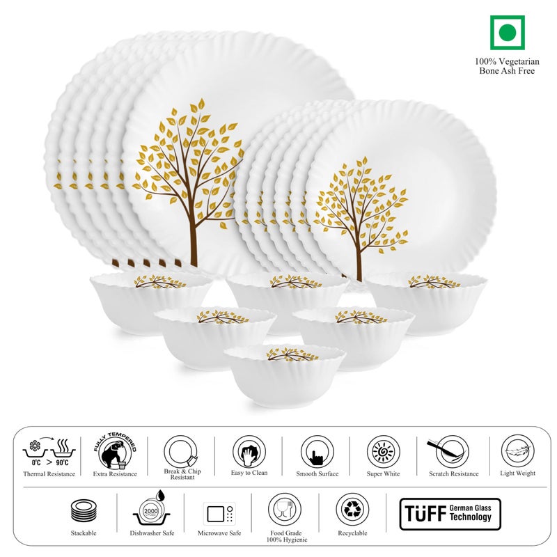 Cello طقم عشاء من 18 قطعة من سلسلة دازل 'شجرة الحياة' من سيلو أوبالوير | أواني زجاجية أوبال لـ 6 | خالية من رماد العظام | مجموعة صحون وأوعية بيضاء خفيفة وأنيقة | طقم عشاء زجاجي أوبال للاستخدام اليومي والهدايا - Image 2