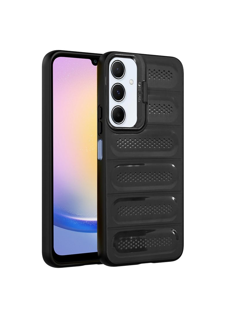 Techie حافظة أنيقة مضادة للحرارة من TPU مع حامل كاميرا خلفي لجهاز سامسونج جالاكسي A25 - أسود - Image 1