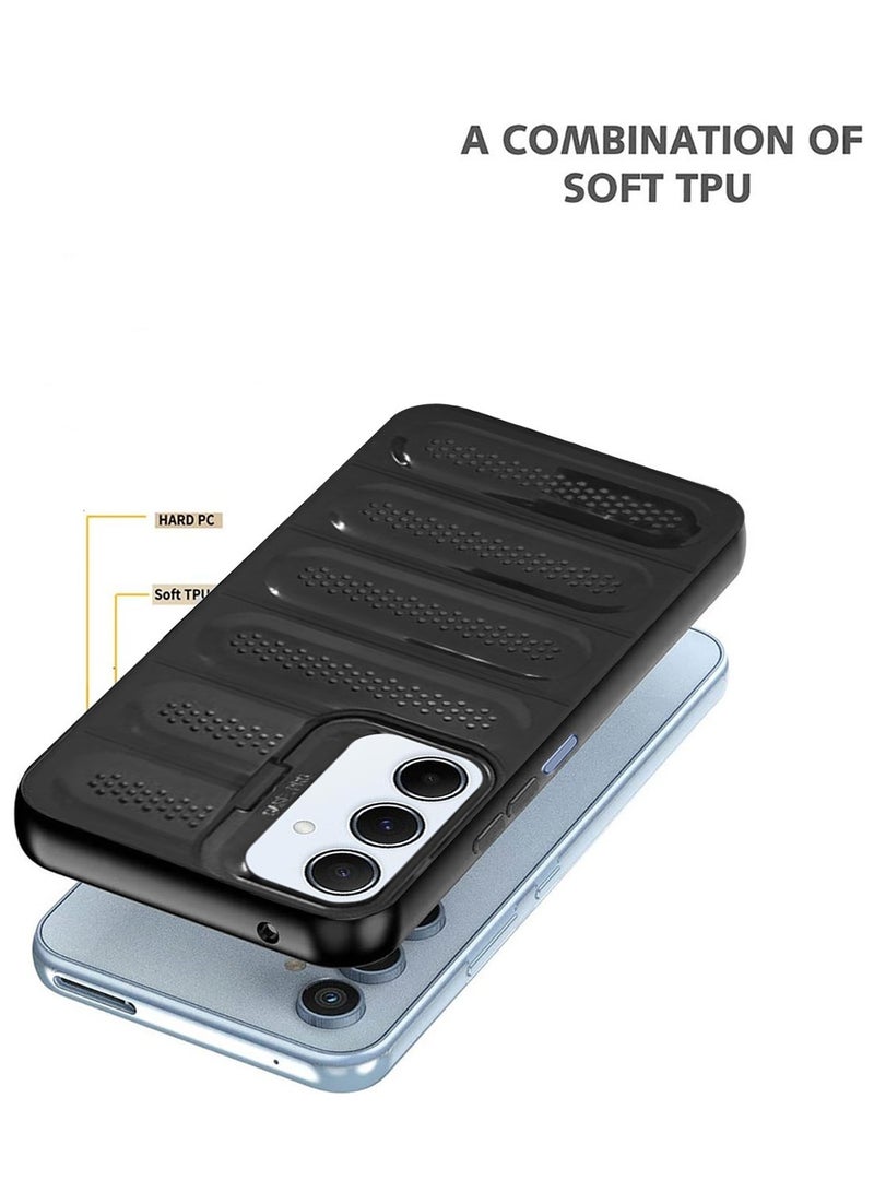 Techie حافظة أنيقة مضادة للحرارة من TPU مع حامل كاميرا خلفي لجهاز سامسونج جالاكسي A25 - أسود - Image 5