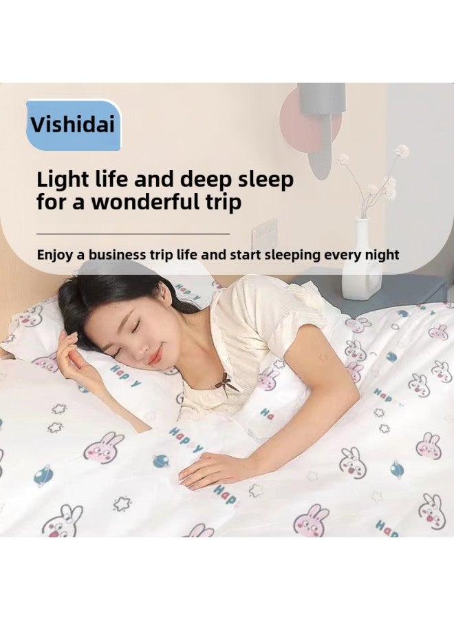 Disposable Bed Sheet Quilt Cover Pillowcase Four-piece Travel Portable Disposable Hotel Supplies Bed & Breakfast Hotel Thickened-Color:Printed Four-piece Set [random Style]] - Image 3