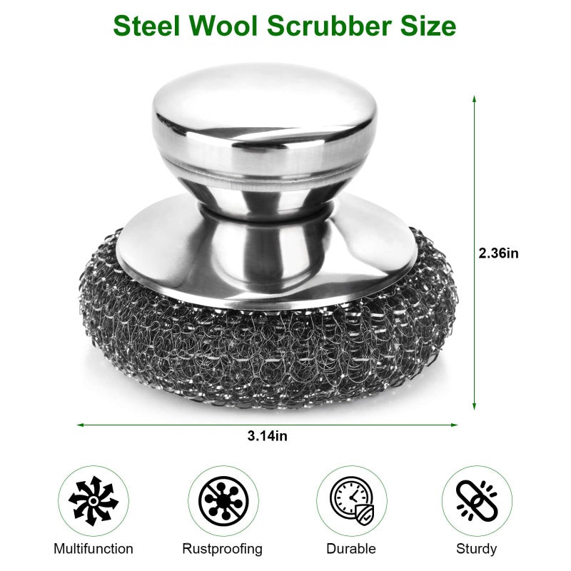 Fiwimtu 4PCS Steel Wool Scrubber Pads, Stainless Steel Scrubber Set with 3Pcs Steel Wool Pads, Steel Scrubber for Dishes, Ideal for Cleaning Cast Iron, Pots, Pans, Grills, Stoves, Sink, Kitchen Household - Image 2
