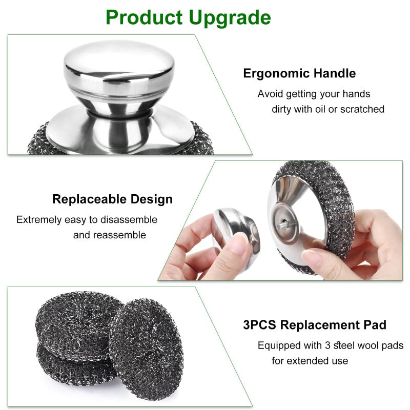 Fiwimtu 4PCS Steel Wool Scrubber Pads, Stainless Steel Scrubber Set with 3Pcs Steel Wool Pads, Steel Scrubber for Dishes, Ideal for Cleaning Cast Iron, Pots, Pans, Grills, Stoves, Sink, Kitchen Household - Image 3