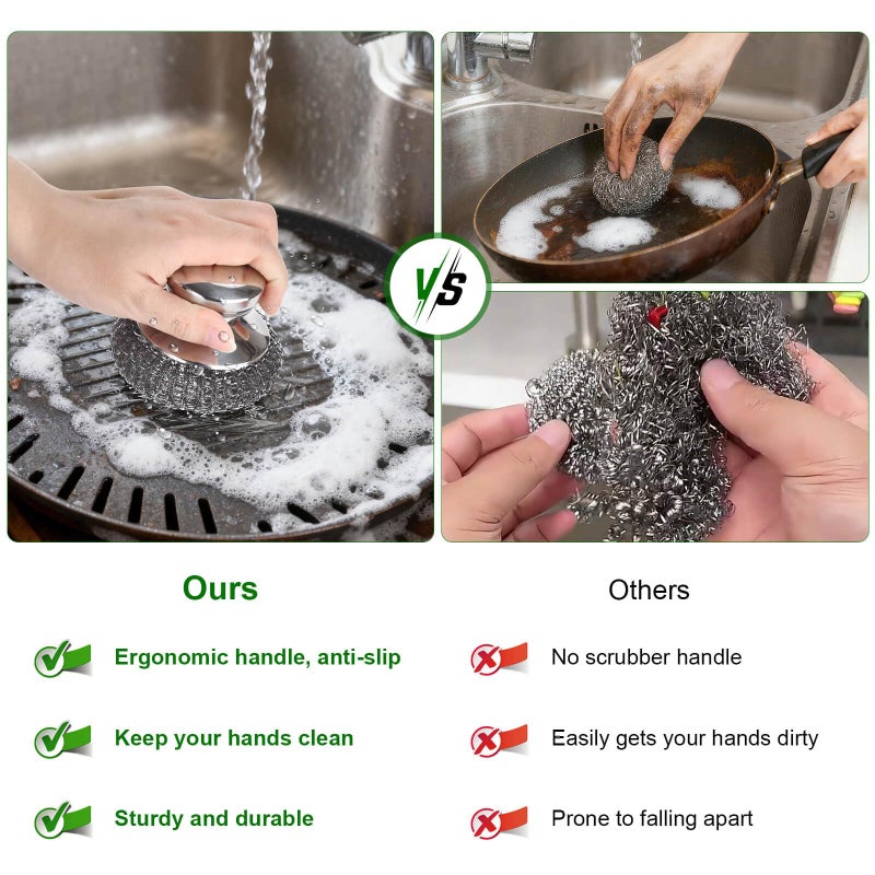 Fiwimtu 4PCS Steel Wool Scrubber Pads, Stainless Steel Scrubber Set with 3Pcs Steel Wool Pads, Steel Scrubber for Dishes, Ideal for Cleaning Cast Iron, Pots, Pans, Grills, Stoves, Sink, Kitchen Household - Image 4