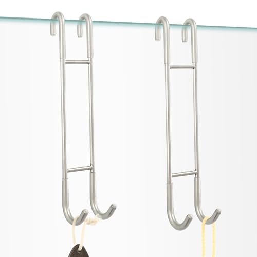 NINETREX Shower Door Hooks,Towel Hooks for Bathrooms Frameless Glass Door,Heavy Duty SUS 304 Stainless Steel Hook for Towels,Squeegee,Loofah,Shaver,Robe,2 Pack,Silver,10Inch - Image 1