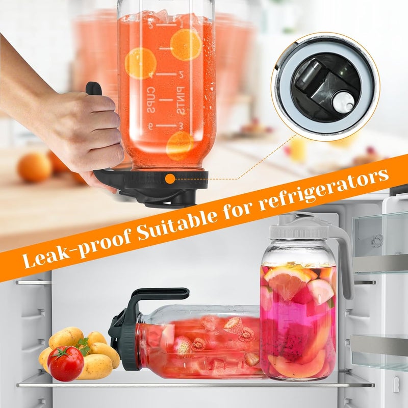 FEODSEW 2 Pack Glass Pitchers with Lid, 64 oz Sun Tea Pitcher, Half Gallon Mason Jar Pitcher with Wide Mouth Airtight Lid for Ice Tea, Cold Brew Coffee, Fridge Water, Milk, Juices, Leak Proof Water Jug - Image 5
