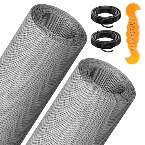 MAGZO 2PACK MAGZO Window&Door Screen Replacement Kit, 48''W x 99''L, with Retainer Spline (Total 65.6 FT) and Press-Fit Roller Tool, Scratch-Proof Polyester, Mesh Roll Repair for Patio, Pet Friendly, Grey - Image 1
