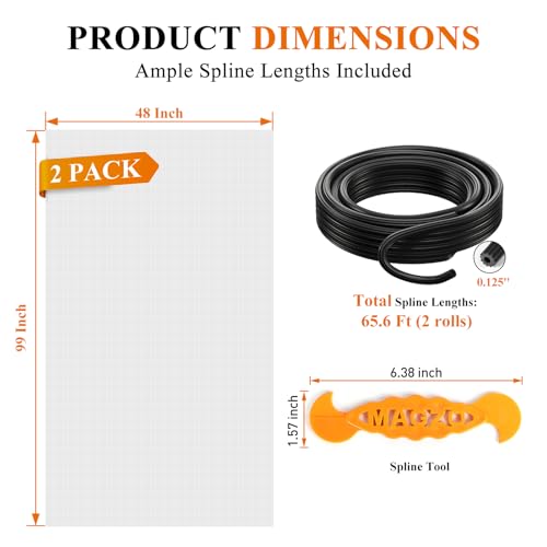 MAGZO 2PACK MAGZO Window&Door Screen Replacement Kit, 48''W x 99''L, with Retainer Spline (Total 65.6 FT) and Press-Fit Roller Tool, Scratch-Proof Polyester, Mesh Roll Repair for Patio, Pet Friendly, Grey - Image 2