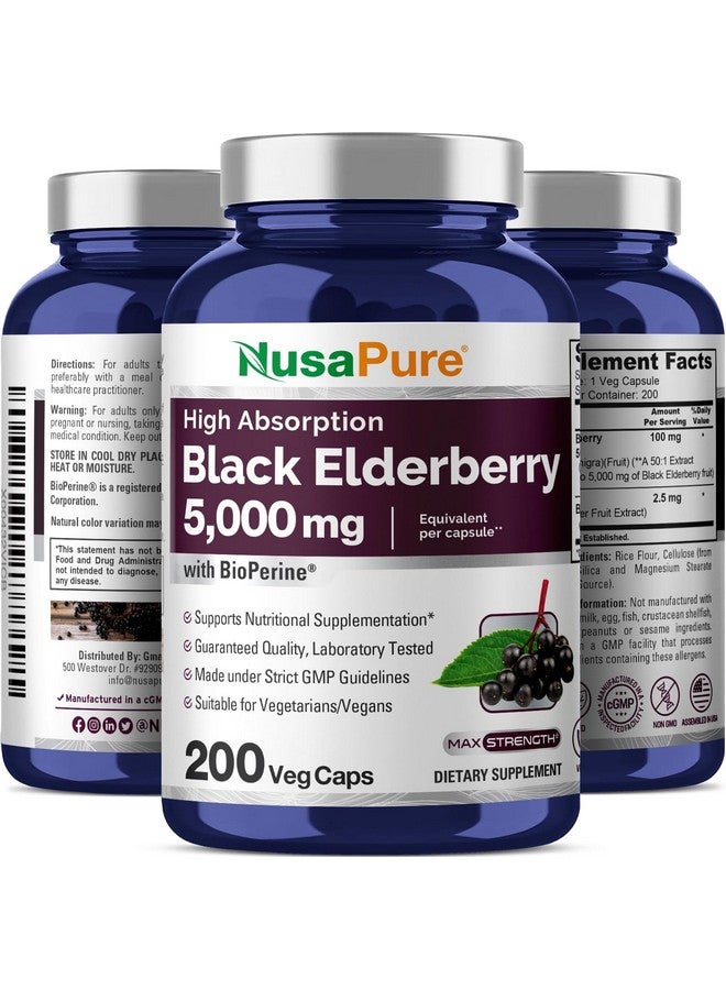 NusaPure Black Elderberry 50:1 Extract, 100 mg Equivalent to 5,000mg per Veggie Capsules, 200 Count (Non-GMO, Bioperine) Sambucus Supplement - Image 4