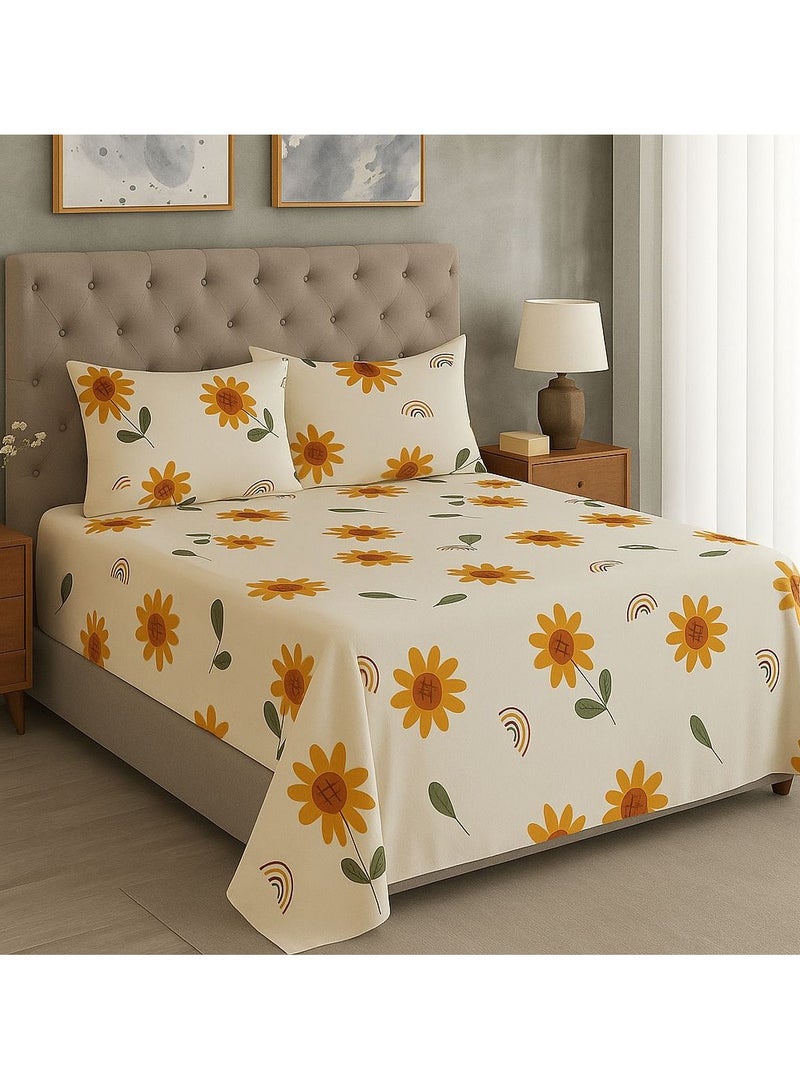 Yarlin-Bed Set (Flat Bedsheet for 200 cm beds and 2 Small Pillowcases (Sun Bloom) Design
