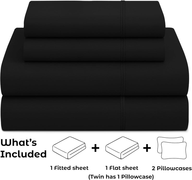 Pure Bedding Bed Sheets - Full Sheet Set [4-Piece, Black] - Hotel Luxury 1800 Brushed Microfiber - Soft and Breathable - Deep Pocket Fitted Sheet, Flat Sheet, Pillow Cases - Image 2