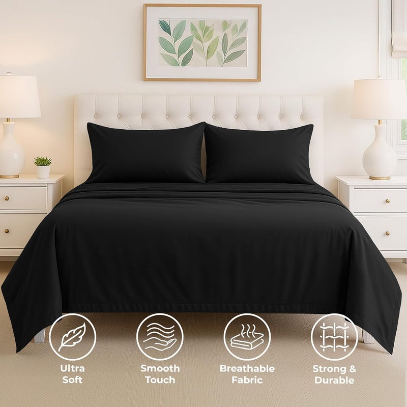 Pure Bedding Bed Sheets - Full Sheet Set [4-Piece, Black] - Hotel Luxury 1800 Brushed Microfiber - Soft and Breathable - Deep Pocket Fitted Sheet, Flat Sheet, Pillow Cases - Image 3