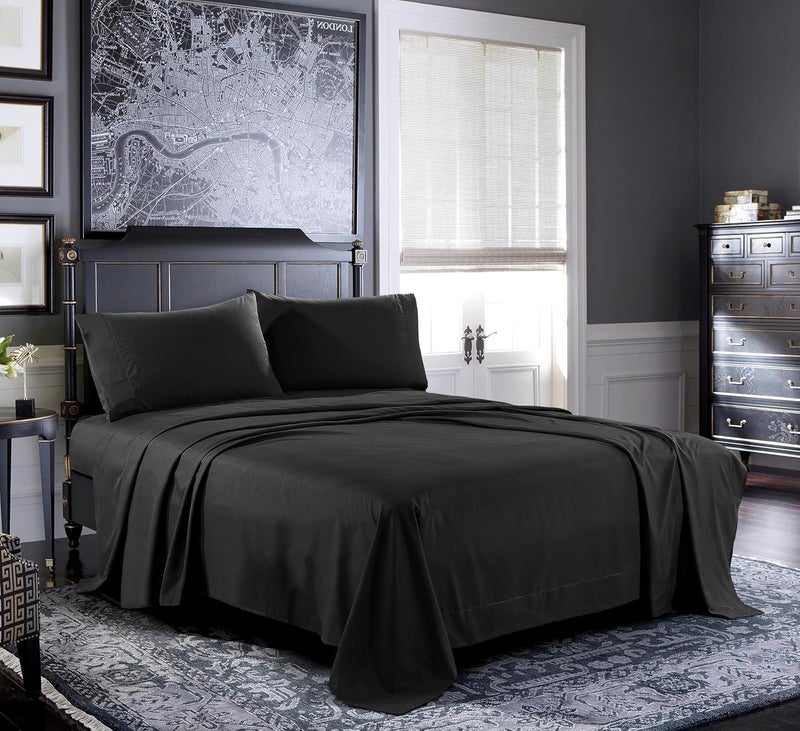 Pure Bedding Bed Sheets - Full Sheet Set [4-Piece, Black] - Hotel Luxury 1800 Brushed Microfiber - Soft and Breathable - Deep Pocket Fitted Sheet, Flat Sheet, Pillow Cases - Image 1