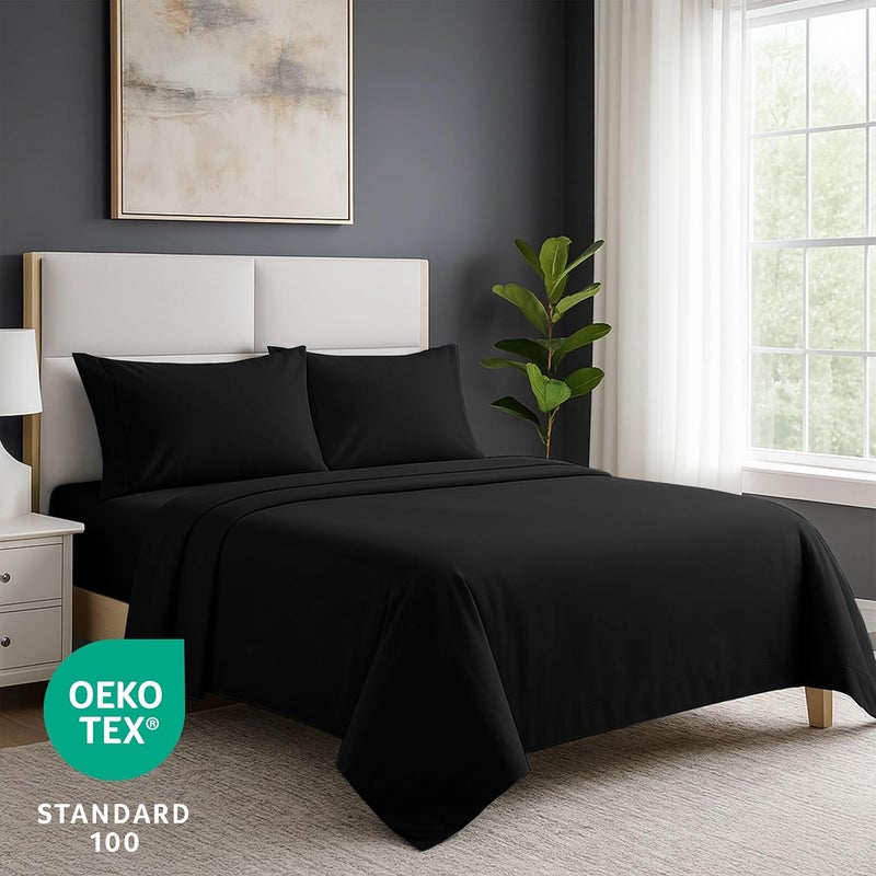 Pure Bedding Bed Sheets - Full Sheet Set [4-Piece, Black] - Hotel Luxury 1800 Brushed Microfiber - Soft and Breathable - Deep Pocket Fitted Sheet, Flat Sheet, Pillow Cases - Image 4