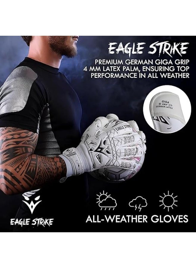 Eagle Strike Soccer Goalie Gloves with Removable Finger Protection, 4mm German Giga Latex, White - Image 4