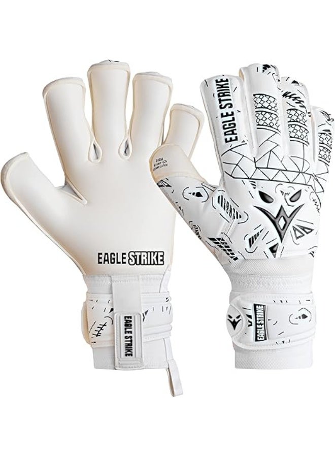 Eagle Strike Soccer Goalie Gloves with Removable Finger Protection, 4mm German Giga Latex, White - Image 1