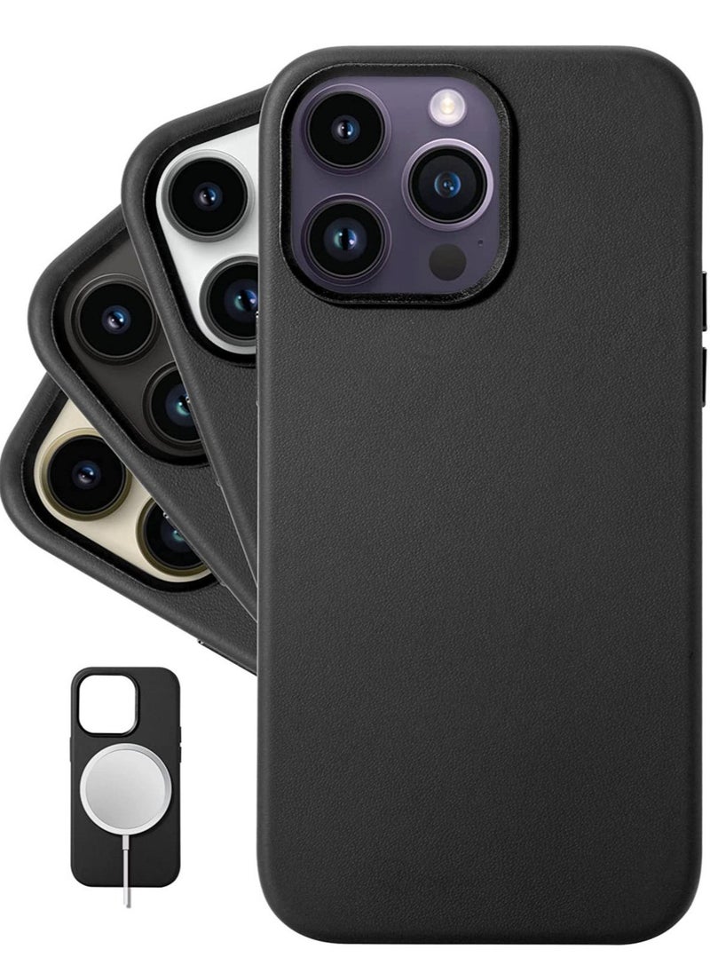 Raxoom (for iPhone 14 Pro Max) - European Nappa Leather Case - Smoothen and Soften Over Time - Compatible with Magsafe - Black - Image 1