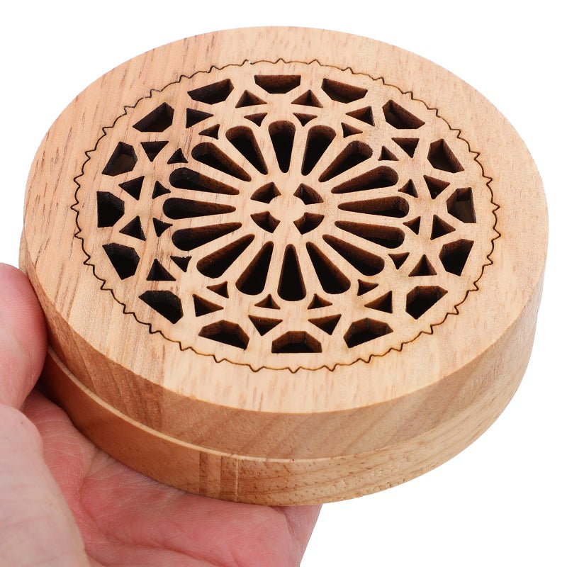 Solid Wood Round Hollow Carved Incense Burner Holder for Home Fragrance Meditation Aromatherapy - Image 5