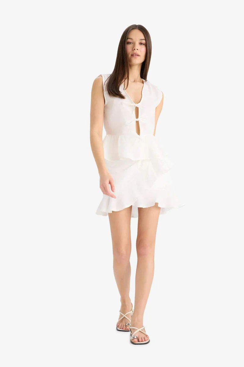 ديفاكتو Linen Look Normal Waist Mini Skirt