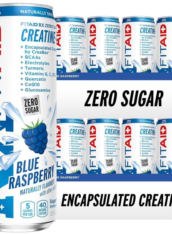 LIFEAID FITAID RX Zero Sugar, Encapsulated Creatine, Workout Recovery Drink, All-In-One Blend, BCAAs, Glucosamine, Turmeric, B-Complex, Electrolytes, Blue Raspberry, 12 Fl Oz (Pack of 24) - Image 1