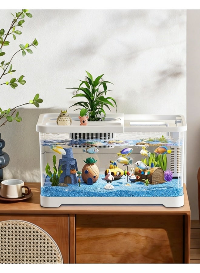 Fish Tank Starter Kit, LED Aquarium Set, Built-In Filter System, Dust-Proof Decorative Design, Mini Aquatic Habitat, Ideal for Desktop, Dorm, Living Room, Home Use (8028-L) - Image 1