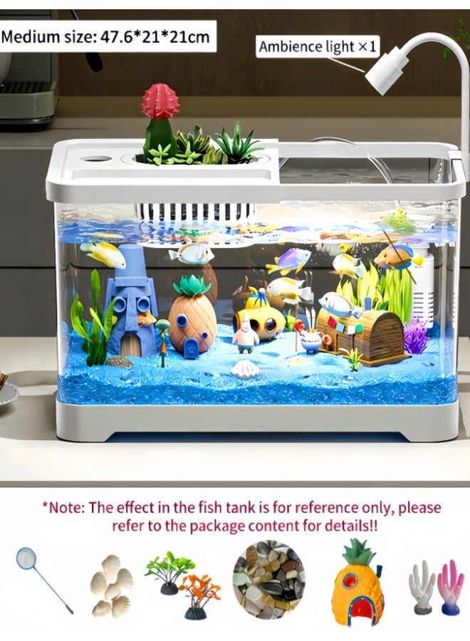 Fish Tank Starter Kit, LED Aquarium Set, Built-In Filter System, Dust-Proof Decorative Design, Mini Aquatic Habitat, Ideal for Desktop, Dorm, Living Room, Home Use (8028-L) - Image 3