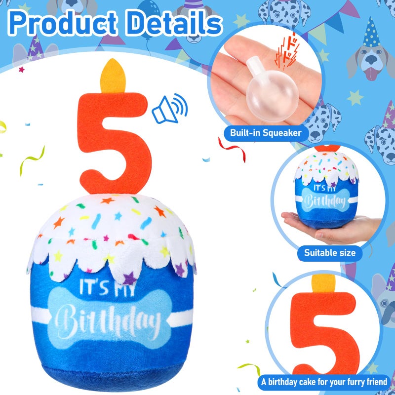 Dansydaisy Dog Birthday Cake Toy Accessories for Girl Boy Gifts, Squeaky Plush Toy for Dog Birthday Party Decor Favor for Large, Medium and Small Dogs(5th,Blue) - Image 2
