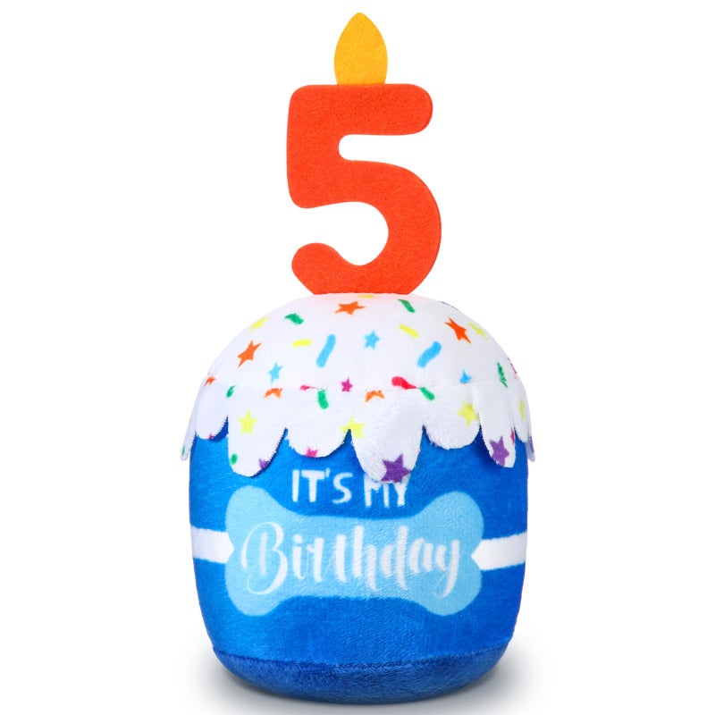 Dansydaisy Dog Birthday Cake Toy Accessories for Girl Boy Gifts, Squeaky Plush Toy for Dog Birthday Party Decor Favor for Large, Medium and Small Dogs(5th,Blue) - Image 1