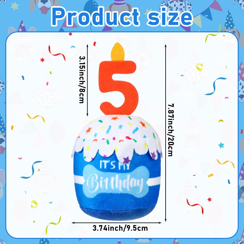 Dansydaisy Dog Birthday Cake Toy Accessories for Girl Boy Gifts, Squeaky Plush Toy for Dog Birthday Party Decor Favor for Large, Medium and Small Dogs(5th,Blue) - Image 3